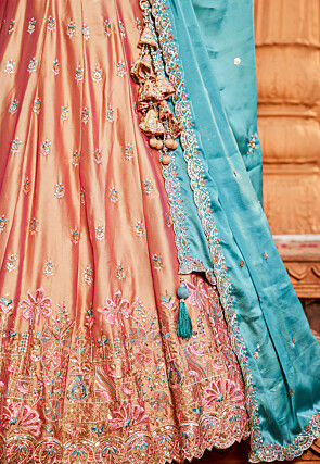 Embroidered Georgette Silk Lehenga in Peach