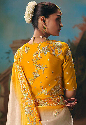 Embroidered Georgette Silk Saree in Off White