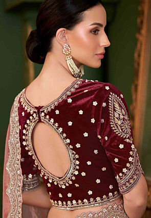 Embroidered Georgette Silk Scalloped Saree in Pink