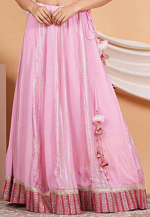 Embroidered Georgette Skirt in Baby Pink