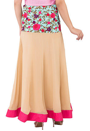 Embroidered Georgette Skirt in Beige