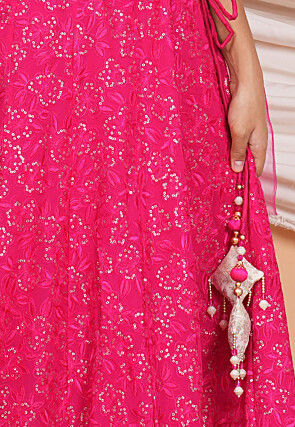Embroidered Georgette Skirt in Fuchsia