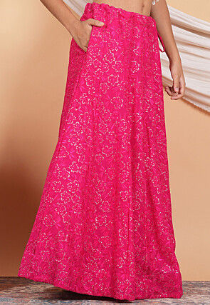 Embroidered Georgette Skirt in Fuchsia