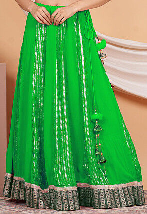 Embroidered Georgette Skirt in Green