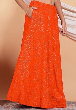 Embroidered Georgette Skirt in Orange