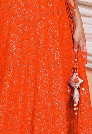 Embroidered Georgette Skirt in Orange