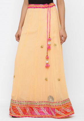 Embroidered Georgette Skirt in Peach