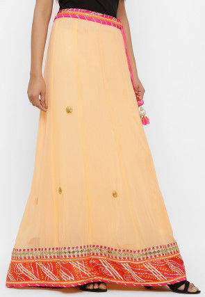 Embroidered Georgette Skirt in Peach