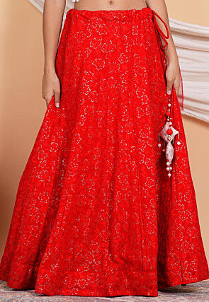 Embroidered Georgette Skirt in Red
