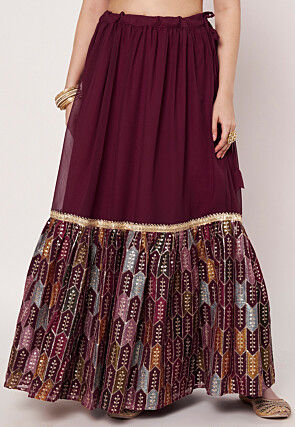 Embroidered Georgette Skirt in Wine