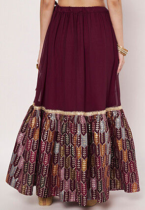 Embroidered Georgette Skirt in Wine