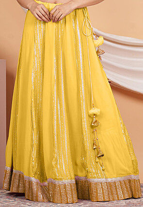 Embroidered Georgette Skirt in Yellow
