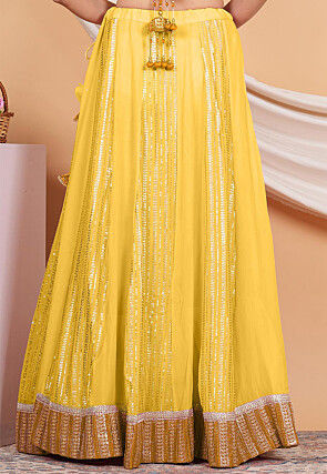 Embroidered Georgette Skirt in Yellow