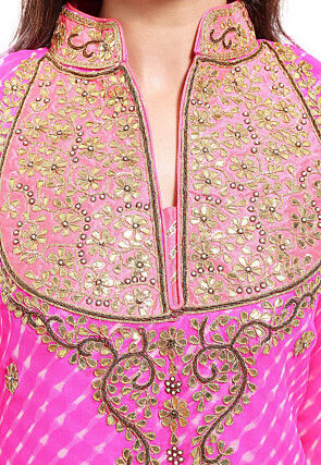 Embroidered Georgette Straight Cut Suit in Fuchsia