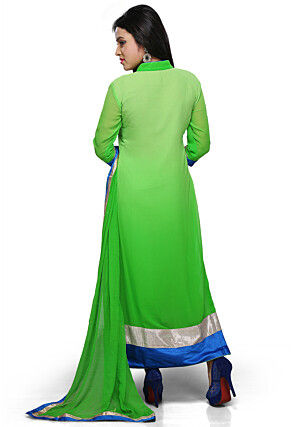 Embroidered Georgette Straight Cut Suit in Shaded Green
