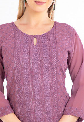 Embroidered Georgette Straight Kurta in Light Purple