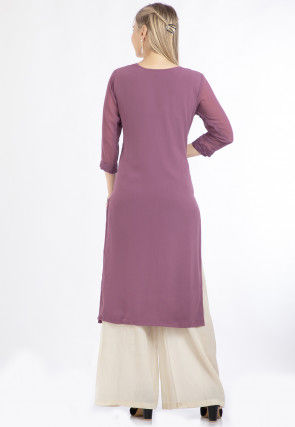 Embroidered Georgette Straight Kurta in Light Purple
