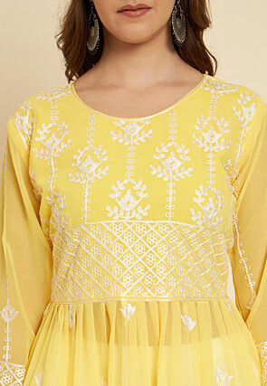 Embroidered Georgette Straight Kurta in Yellow