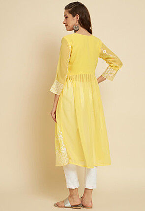 Embroidered Georgette Straight Kurta in Yellow