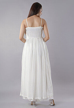 Embroidered Georgette Straight Kurta Set in Off White