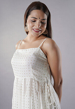 Embroidered Georgette Straight Kurta Set in Off White