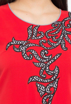 Embroidered Georgette Straight Kurta Set in Red