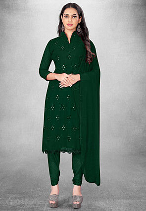 Embroidered Georgette Straight Suit in Dark Green