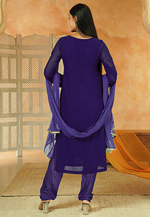 Embroidered Georgette Straight Suit in Dark Purple