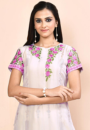 Embroidered Georgette Straight Suit in Light Beige