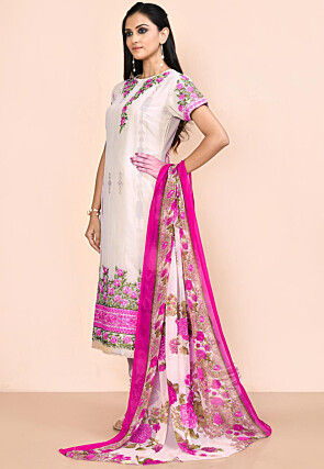 Embroidered Georgette Straight Suit in Light Beige