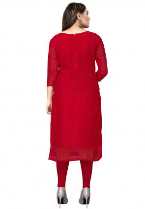 Embroidered Georgette Straight Suit in Red