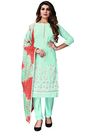 Embroidered Georgette Straight Suit in Sea Green