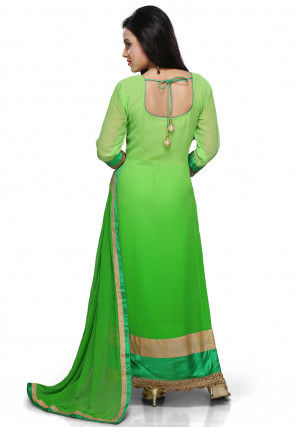 Embroidered Georgette Straight Suit in Shaded Green