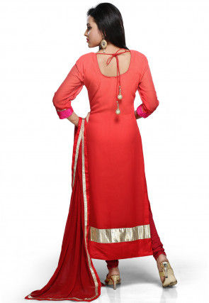 Embroidered Georgette Straight Suit in Shaded Red