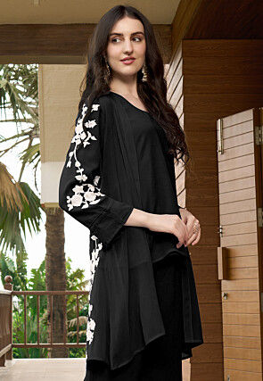 Embroidered Georgette Top in Black