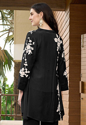 Embroidered Georgette Top in Black