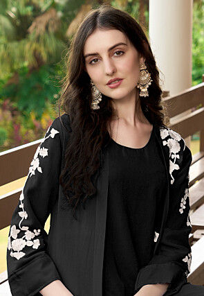 Embroidered Georgette Top in Black