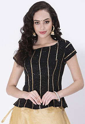 Embroidered Georgette Top in Black