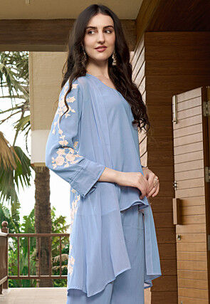 Embroidered Georgette Top in Blue