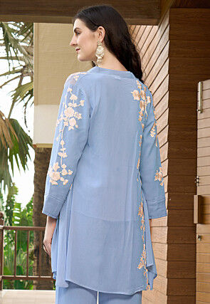 Embroidered Georgette Top in Blue