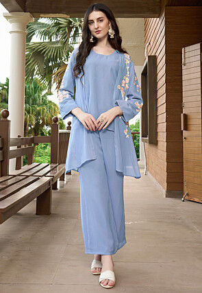 Embroidered Georgette Top in Blue