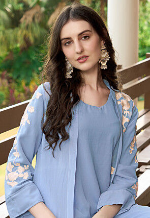 Embroidered Georgette Top in Blue