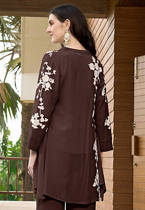 Embroidered Georgette Top in Brown
