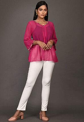Embroidered Georgette Top in Fuchsia
