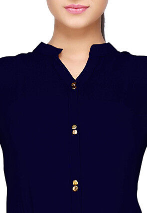 Embroidered Georgette Top in Navy Blue