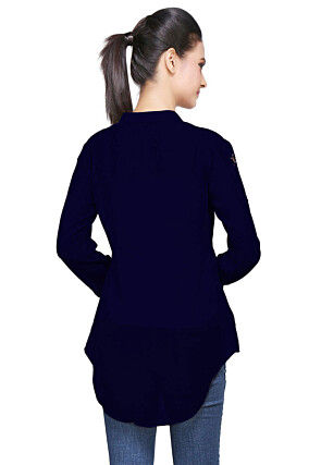 Embroidered Georgette Top in Navy Blue