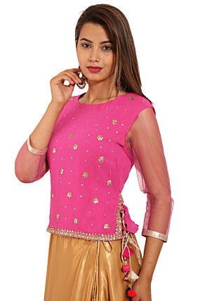 Embroidered Georgette Top in Pink