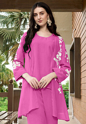Embroidered Georgette Top in Pink