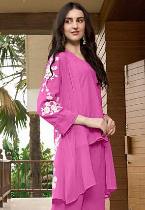 Embroidered Georgette Top in Pink