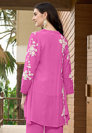 Embroidered Georgette Top in Pink